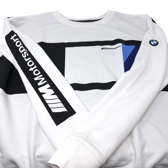 BMW Motorsport White Color Block Sweatshirt Crewneck Graphic Logo Large - Picture 5 of 8